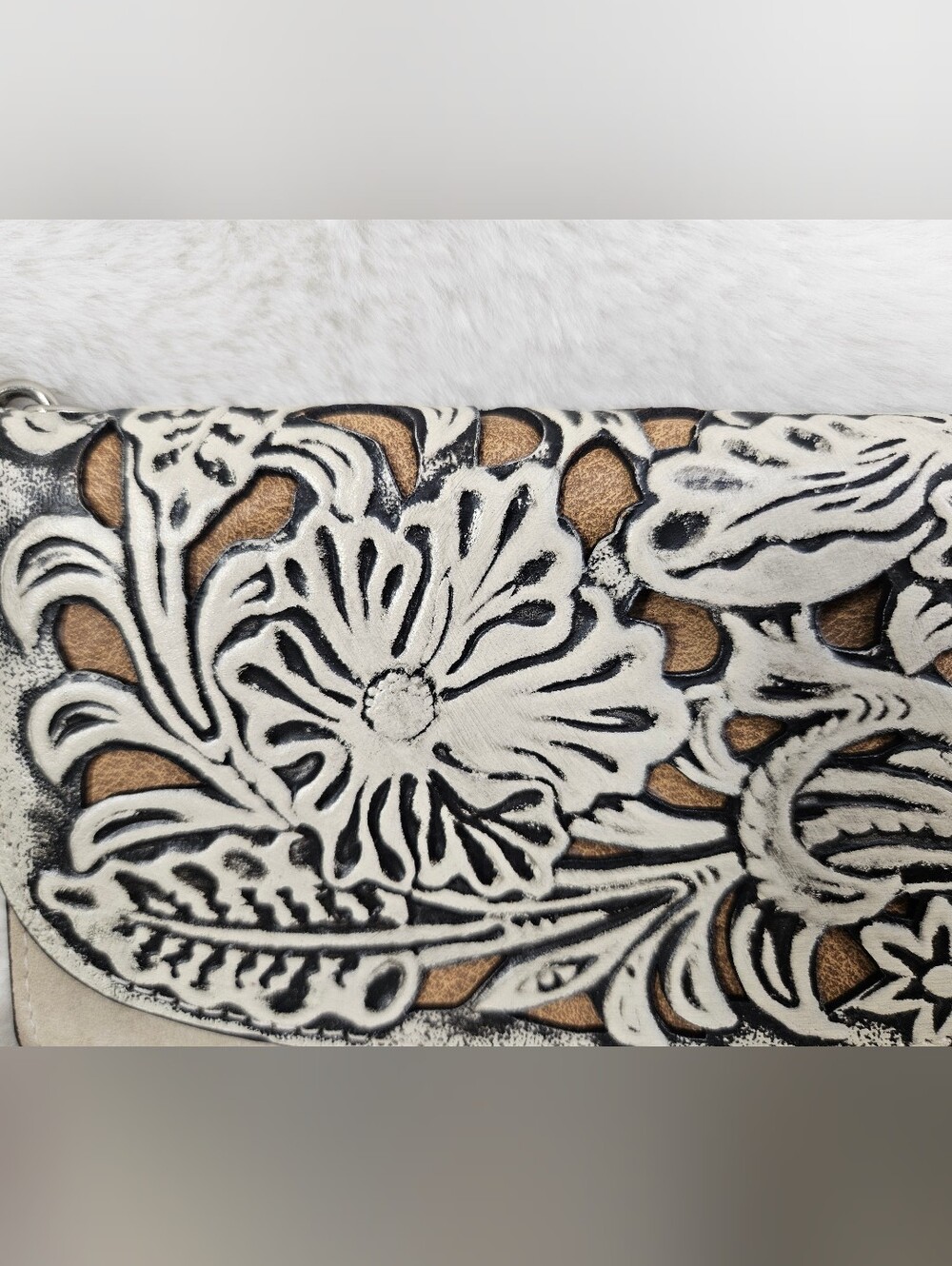 Floral Tooled Faux Leather Wristlet - Picture 2 of 6